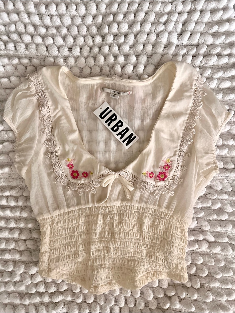 Urban Outfitters Kimchi Blue UO Sheer Cream Embroidered Top